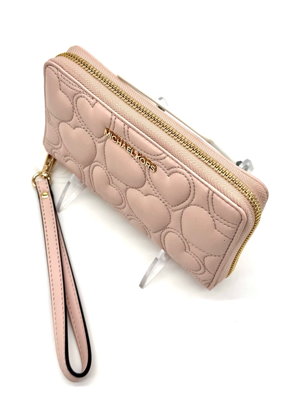 Michael Kors Large Quilted Heart Flat MF Phone Case Wallet Powder Blush - Picture 4 of 6